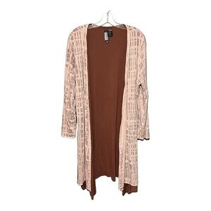 MarlaWynne Reversible Open Longline Geo Cardigan Duster Pink Brown XL